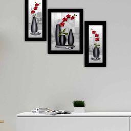 SAF Grey & Red 3 Pieces Flowerpot Modern Framed Painting Wall Art-image-63