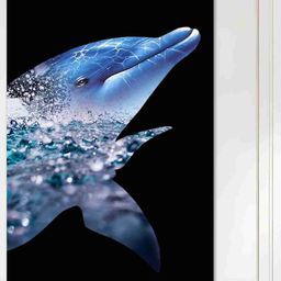 SAF Black & Blue Dolfin Sparkle Coated Unframed Painting Wall Art-image-88