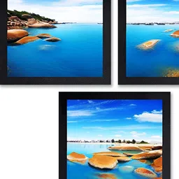 PnF Black & Blue 3 Piece Paper Painting Wall Art-image-76