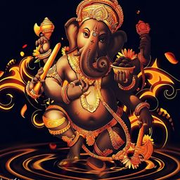 PnF Black & Brown Lord Ganesha Religious Wooden Painting Wall Art-picture-11