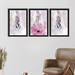 eCraftIndia Set Of 3 Black & Pink Watercolour Flower Pastel Satin Matt Texture UV Art Painting Framed Wall Art-image-47