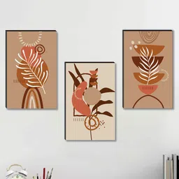 SAF Brown & Orange 3 Pieces Modern Art Framed Wall Painting-picture-49