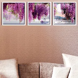 SAF Grey & Purple 3-Pieces Flower Printed Framed Wall Art-10