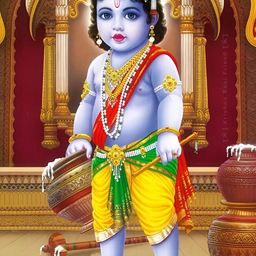 British Terminal Blue & Green Little Krishna Religious Wall Poster-image-16