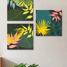 Art Street Green & Yellow 3 Pieces Botanical Abstract Cotton Canvas Wall Art-image-82