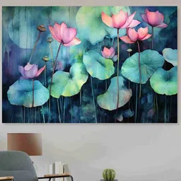 SAF Green & Pink Floral Sparkle Coated Unframed Painting Wall Art-15