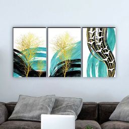 SAF Sea Green 3 Pieces Abstract Art Self Installation Digital Painting Wall Art-image-45