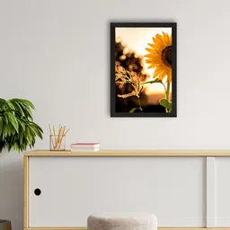 eCraftIndia Brown & Orange Sunflower Printed Satin Matt UV Wall Painting-33