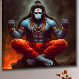 Aura Red & Blue Lord Hanuman Canvas Religious Wall Painting-image-51