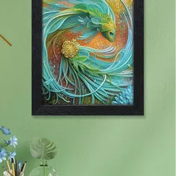 nest ART Blue & Green Beautiful Fish Printed Painted Framed Wall Art-picture-42