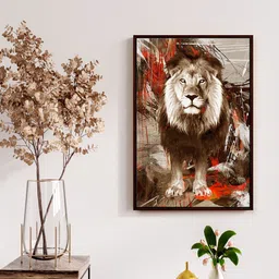 999Store Brown & Beige Abstract Lion Printed Framed Wall Art-54