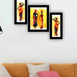 SAF  White & Yellow 3 Pieces Panihari Ladies Modern Painting Wall Art-image-59