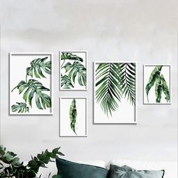 SAF Set Of 5 White & Green Modern Art UV Textured Wall Painting-31