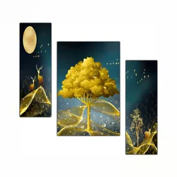 PnF Teal & Yellow 3 Pieces Wooden Floral and Botanical Wall Art-image-78