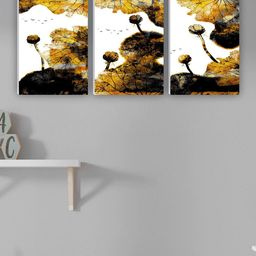 SAF White & Yellow 3 Pieces Abstract Painting Waterproof Wall Arts-6