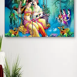 SAF Blue & Yellow 5 Pieces Radha Krishna Printed Wooden UV Textured Wall Arts-87