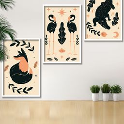 SAF Peach & Green 3 Pieces Modern Boho Printed Matte Finish Wall Art-57