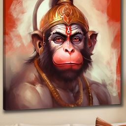 Aura White & Beige Lord Hanuman Canvas Religious Wall Painting-image-50