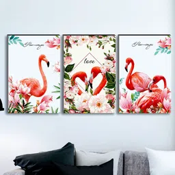 SAF Orange & White 3-Pieces Love Flamingo Printed UV Coating Wall Art-19