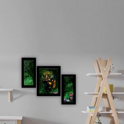 SAF Blue & Green 3 Pieces Lord Ganesha And Peacock Painting UV Coating Wall Arts-image-80