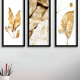 Aura White & Gold-Toned 3 Pieces Paper Wall Paintings-image-13