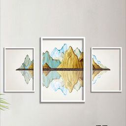 SAF White & Blue 3 Pieces Modern Art Printed UV Coating Wall Arts-image-12