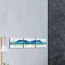 SAF White & Blue 3 Pieces Modern Art Printed UV Coating Wall Art-image-7