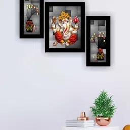 SAF Grey & Red Ganesha 3 Pieces Modern Art Self-Adhesive Framed Wall Paintings-image-64