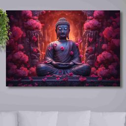 SAF Metallic & Orange Lord Buddha Canvas Painting Wall Art-39