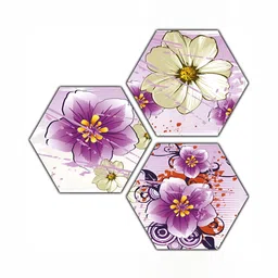 PnF Purple & Green 3 Pieces Floral And Botanical Wooden Painting Wall Art-30
