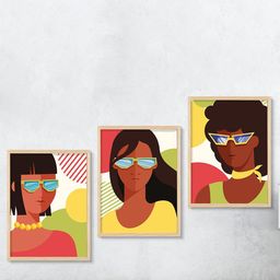 SAF Brown & Yellow 3 Pieces Boho Woman Wall Art-18