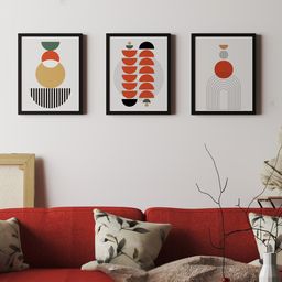 Art Street Red & White 3-Pieces Geometric Printed Framed Wall Art-31