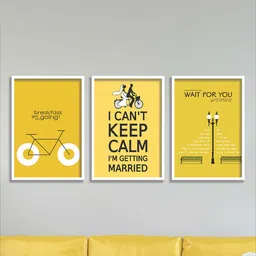 SAF Set Of 3 Yellow & Black UV  Textured Modern Art Painting Wall Art-image-74