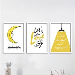 SAF Set Of 3 White & Yellow Modern UV Textured Painting Wall Art-image-72