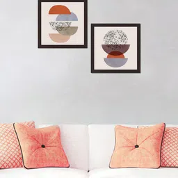 WENS Set Of 2 Cream-Colored & Orange Abstract Printed UV Textured Wall Art-2