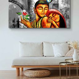 999Store Grey & Yellow Radha Krishna Painting Framed Canvas Wall Art-image-18