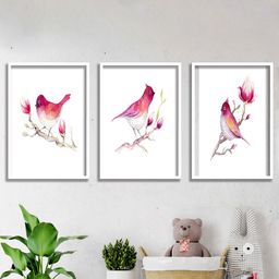 SAF Peach Colored & White 3-Pieces Bird Printed High Definition Waterproof Framed Wall Art-17