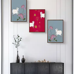 999Store Grey & Pink 3 Pieces Birds And Animals Wall Arts-16