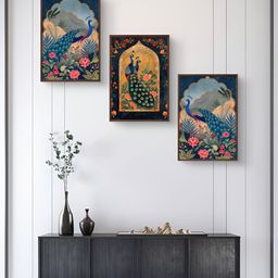 999Store Blue & Green 3Pcs Birds And Animals Wall Paintings-image-15