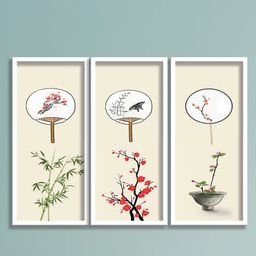 SAF 3-Pcs Beige & Green Abstract Floral Painting Wall Art-1