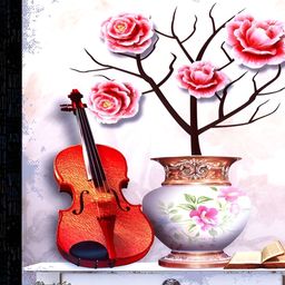 PnF Black & Red Wooden Floral and Botanical Wall Painting-image-120