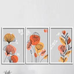 SAF Grey & Orange-coloured 3 Pieces Modern Boho Art Painting Framed Wall Art-34