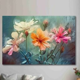 SAF Blue & Pink Floral Printed Canvas Wall Art-52