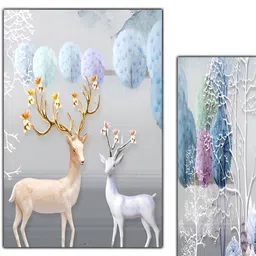 PnF White & Blue 3 Pieces Wooden Birds and Animals Wall Art-18