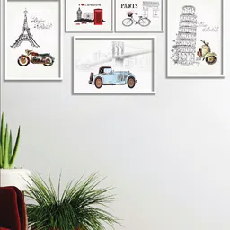 SAF Set Of 5 White Digital Painting Framed Wall Art-picture-32