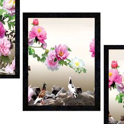 PnF Cream-Coloured & Pink 3 Piece Floral and Botanical Wall Photo Frame-picture-38