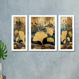 WENS Set Of 3 White & Gold Coloured Modern Floral Painting Wall Art-4