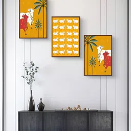 999Store Yellow & White 3Pcs Birds And Animals Wall Paintings-image-14