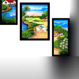 PnF Charcoal & Green 3 Pieces Wooden Printed Wall Art-image-47