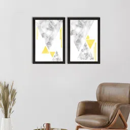 eCraftIndia Set Of 2 Black & Grey Marble Textured Triangle Minimilistic Satin Matt Texture UV Art Framed Wall Art-4